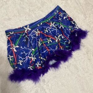 New 2xl blue Excision short stretchy feather mini skirt festival rave outfit